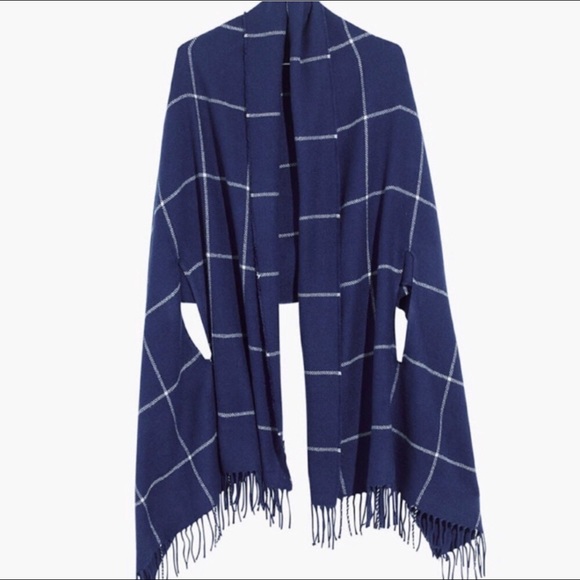Madewell Navy Plaid Windowpane Cape Scarf - Picture 6 of 8